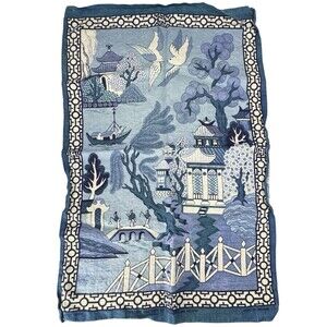 Blue Willow Tea Towel Irish Linen Kitchen Dish Chinoiserie 18x28” VTG